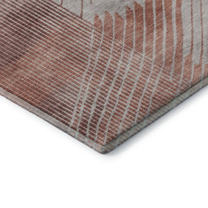 HomeRoots 8' Salmon and Beige Geometric Washable Round Rug - Stylish, Durable, UV-Protected, Non-Slip Design 710655