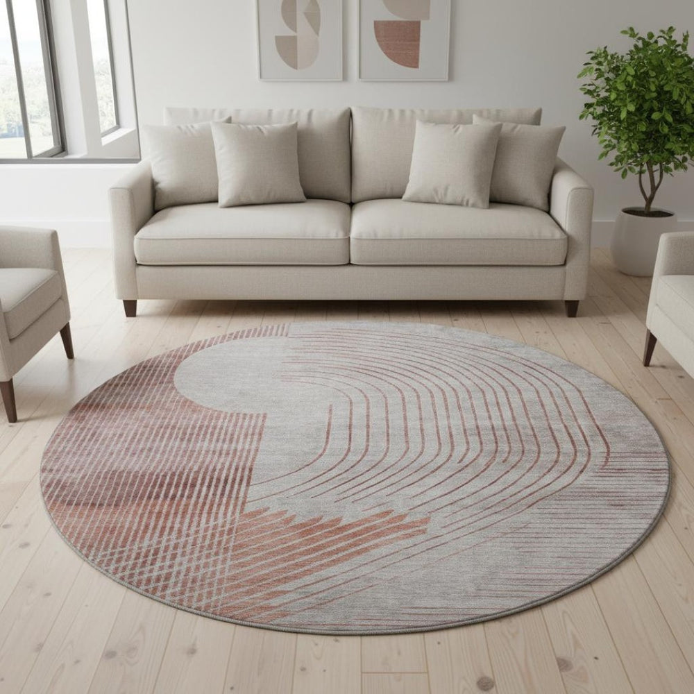 HomeRoots 8' X 10' Salmon & Beige Geometric Area Rug - Washable, UV Protected, Durable for High-Traffic Homes 710656