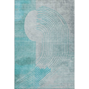 HomeRoots 8' Teal and Beige Geometric Washable Round Rug - Durable, UV-Protected, Pet-Friendly Design! 710661