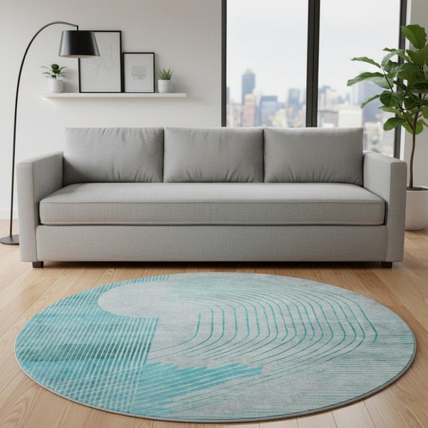 HomeRoots 8' X 10' Teal & Beige Geometric Washable Area Rug – Durable, UV-Protected, Perfect for Busy Homes! 710662