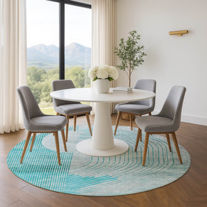 HomeRoots 8' X 10' Teal & Beige Geometric Washable Area Rug – Durable, UV-Protected, Perfect for Busy Homes! 710662