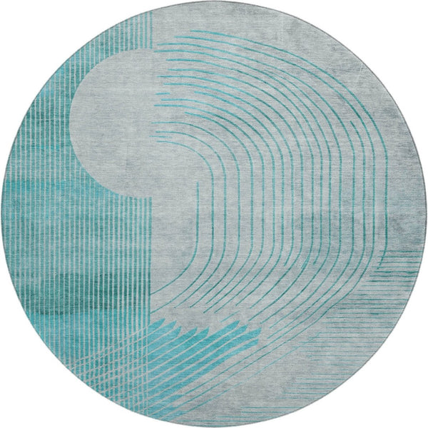 HomeRoots 8' X 10' Teal & Beige Geometric Washable Area Rug – Durable, UV-Protected, Perfect for Busy Homes! 710662