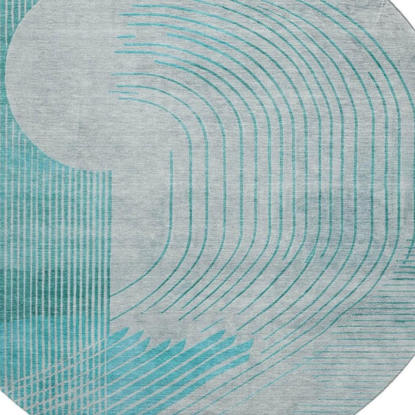 HomeRoots 8' X 10' Teal & Beige Geometric Washable Area Rug – Durable, UV-Protected, Perfect for Busy Homes! 710662