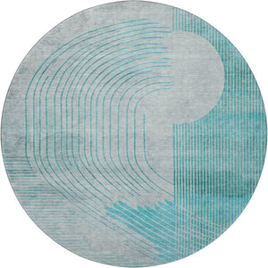 HomeRoots 8' X 10' Teal & Beige Geometric Washable Area Rug – Durable, UV-Protected, Perfect for Busy Homes! 710662