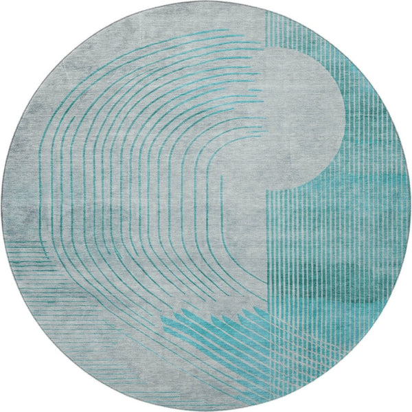 HomeRoots 8' X 10' Teal & Beige Geometric Washable Area Rug – Durable, UV-Protected, Perfect for Busy Homes! 710662