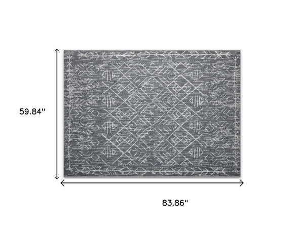 HomeRoots 8' X 10' Green & Off-White Tribal Distressed Area Rug - Durable, Stylish, Low-Maintenance for Any Room 710667