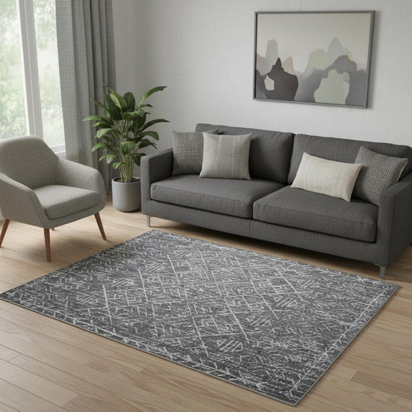 HomeRoots 8' X 10' Green & Off-White Tribal Distressed Area Rug - Durable, Stylish, Low-Maintenance for Any Room 710667