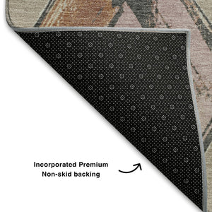 HomeRoots 5' X 8' Modern Geometric Area Rug in Beige, Blue & Copper – Washable, UV Protected & Stain-Resistant 710671