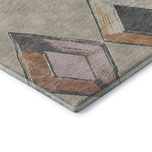 HomeRoots 5' X 8' Modern Geometric Area Rug in Beige, Blue & Copper – Washable, UV Protected & Stain-Resistant 710671