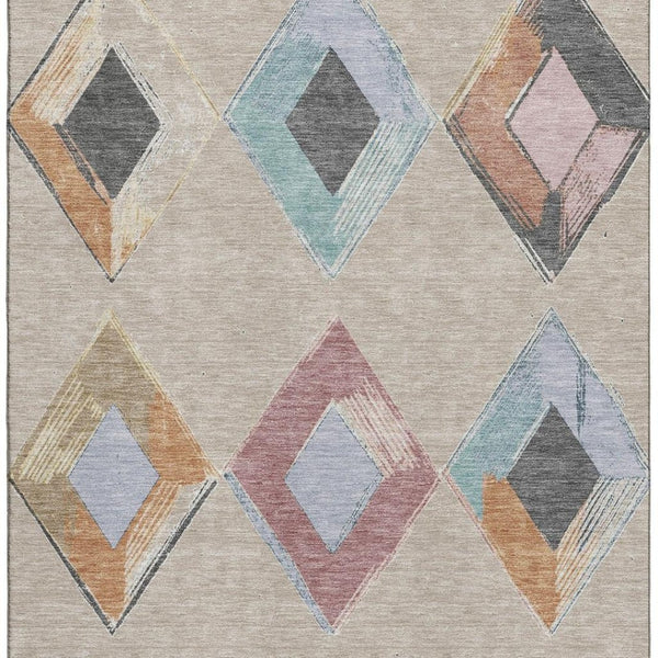 HomeRoots 5' X 8' Modern Geometric Area Rug in Beige, Blue & Copper – Washable, UV Protected & Stain-Resistant 710671