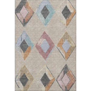 HomeRoots 5' X 8' Modern Geometric Area Rug in Beige, Blue & Copper – Washable, UV Protected & Stain-Resistant 710671