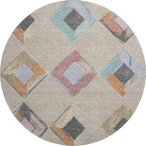 HomeRoots 8' X 10' Modern Geometric Washable Area Rug in Beige, Blue & Copper - UV Protection & Stain Resistant 710673