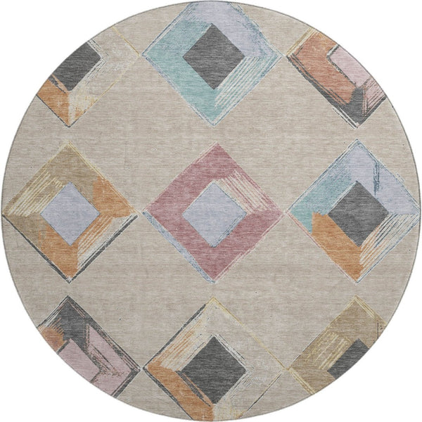HomeRoots 8' X 10' Modern Geometric Washable Area Rug in Beige, Blue & Copper - UV Protection & Stain Resistant 710673