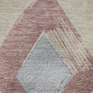 HomeRoots 8' X 10' Modern Geometric Washable Area Rug in Beige, Blue & Copper - UV Protection & Stain Resistant 710673