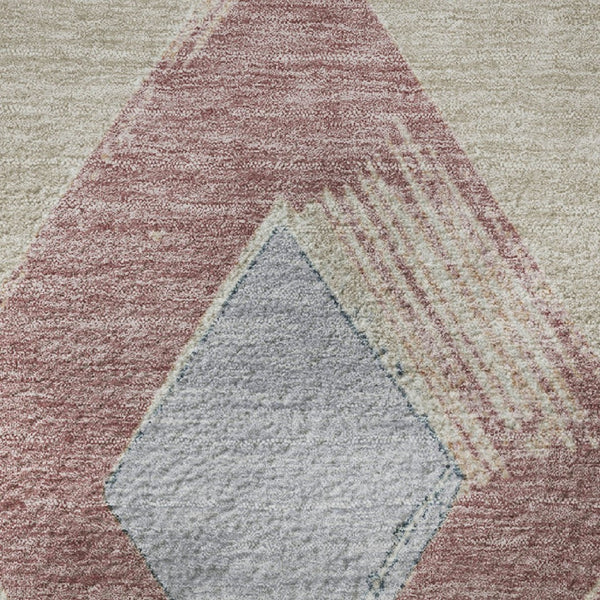 HomeRoots 8' X 10' Modern Geometric Washable Area Rug in Beige, Blue & Copper - UV Protection & Stain Resistant 710673