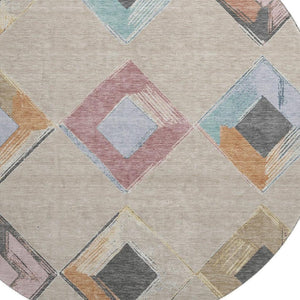 HomeRoots 8' X 10' Modern Geometric Washable Area Rug in Beige, Blue & Copper - UV Protection & Stain Resistant 710673