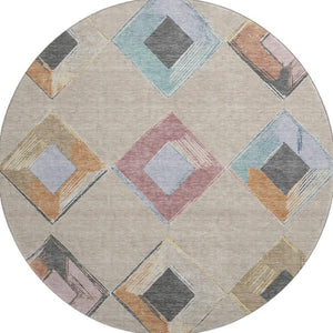HomeRoots 8' X 10' Modern Geometric Washable Area Rug in Beige, Blue & Copper - UV Protection & Stain Resistant 710673