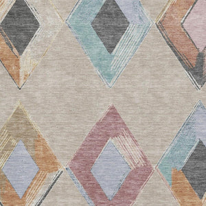 HomeRoots 9' X 12' Modern Beige, Blue & Copper Geometric Washable Area Rug with UV Protection & Durability 710674