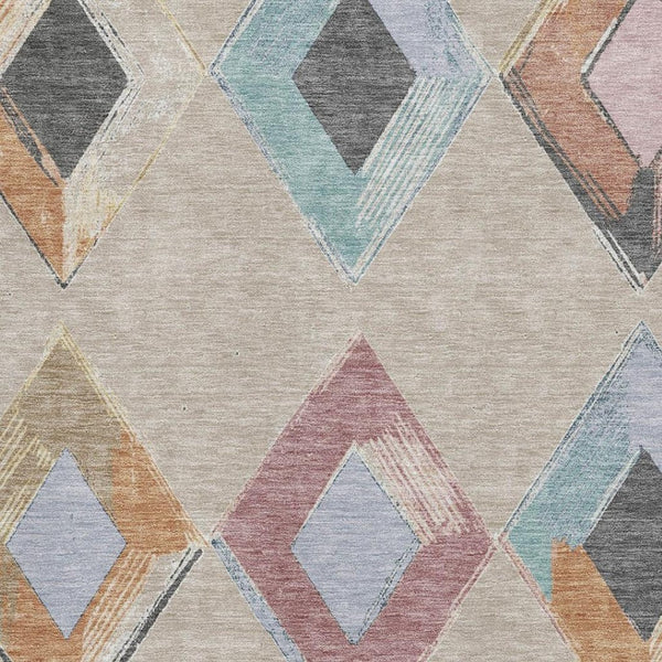 HomeRoots 9' X 12' Modern Beige, Blue & Copper Geometric Washable Area Rug with UV Protection & Durability 710674