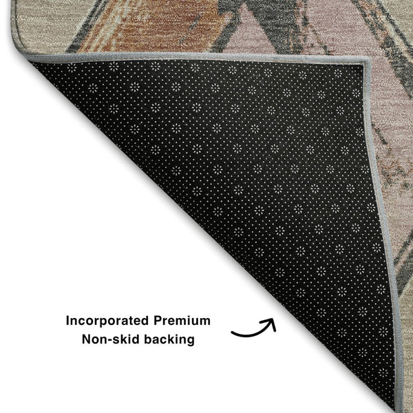HomeRoots 10' X 14' Washable Beige, Blue & Copper Geometric Area Rug with UV Protection for High-Traffic Rooms 710675
