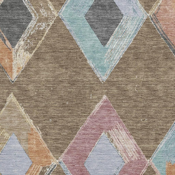 HomeRoots 8' Brown Blue and Beige Geometric Round Rug – Washable, UV Protected, Durable for Any Space! 710678