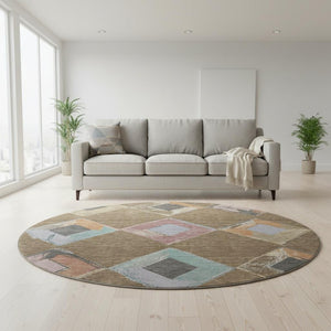 HomeRoots 8' X 10' Geometric Area Rug in Brown, Blue & Beige - Washable, UV Resistant & Perfect for Active Homes! 710679