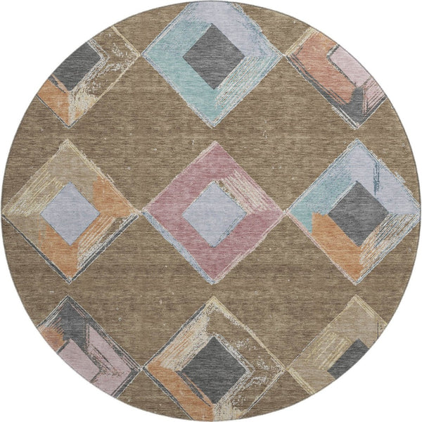 HomeRoots 8' X 10' Geometric Area Rug in Brown, Blue & Beige - Washable, UV Resistant & Perfect for Active Homes! 710679