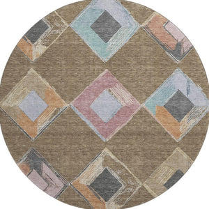 HomeRoots 8' X 10' Geometric Area Rug in Brown, Blue & Beige - Washable, UV Resistant & Perfect for Active Homes! 710679