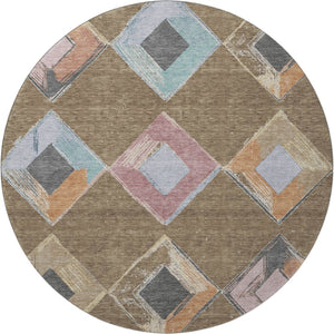 HomeRoots 8' X 10' Geometric Area Rug in Brown, Blue & Beige - Washable, UV Resistant & Perfect for Active Homes! 710679