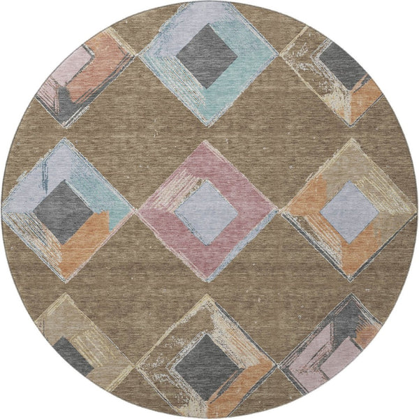 HomeRoots 8' X 10' Geometric Area Rug in Brown, Blue & Beige - Washable, UV Resistant & Perfect for Active Homes! 710679