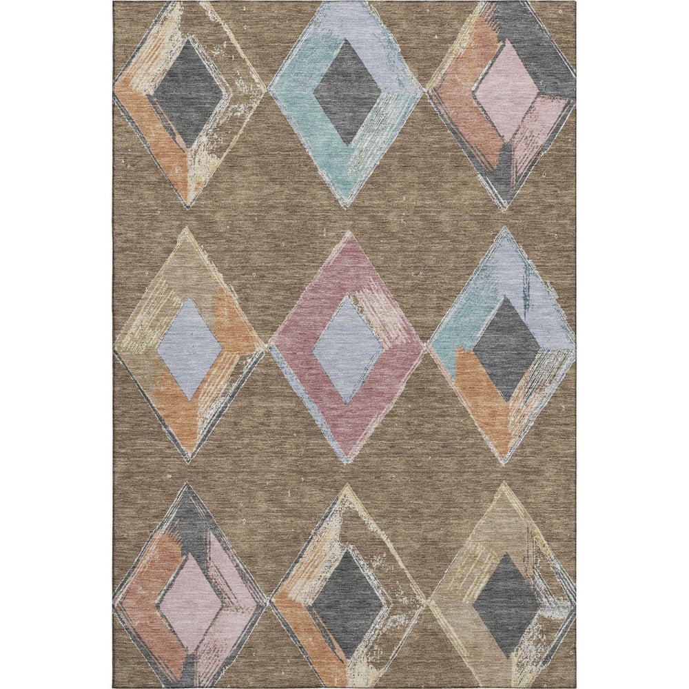 HomeRoots 9' Modern Geometric Washable Area Rug in Brown, Blue & Beige - UV Protected, Non-Slip & Stylish 710680