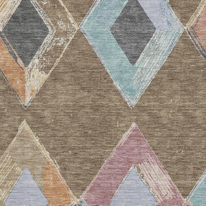HomeRoots 9' Modern Geometric Washable Area Rug in Brown, Blue & Beige - UV Protected, Non-Slip & Stylish 710680