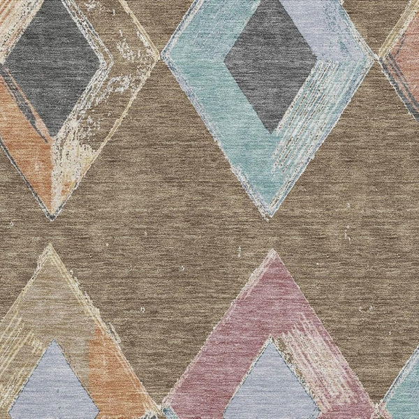 HomeRoots 9' Modern Geometric Washable Area Rug in Brown, Blue & Beige - UV Protected, Non-Slip & Stylish 710680