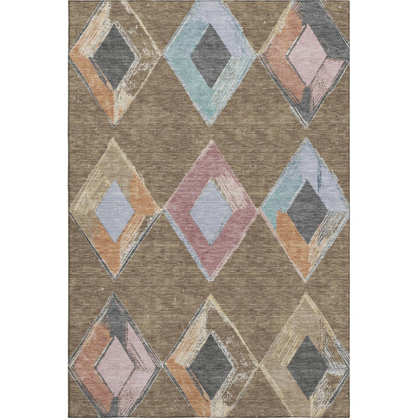HomeRoots 10' X 14' Stylish Brown, Blue & Beige Geometric Washable Area Rug with UV Protection for Homes 710681