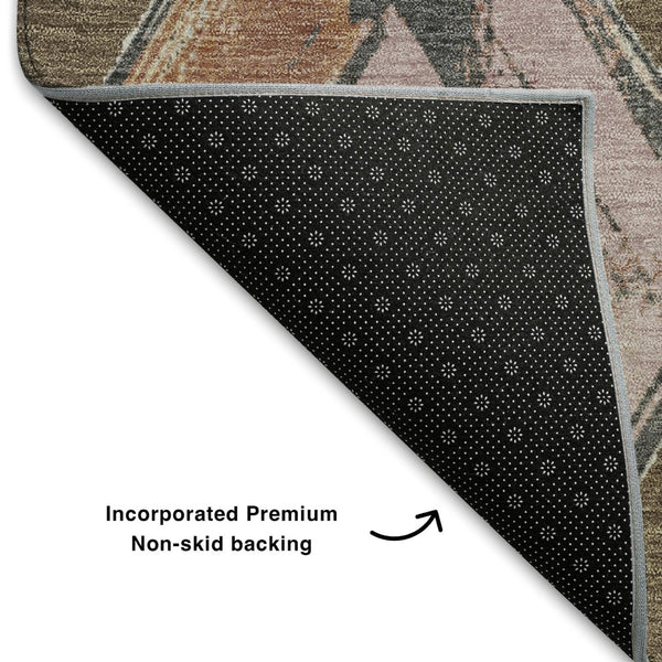 HomeRoots 10' X 14' Stylish Brown, Blue & Beige Geometric Washable Area Rug with UV Protection for Homes 710681