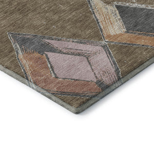 HomeRoots 10' X 14' Stylish Brown, Blue & Beige Geometric Washable Area Rug with UV Protection for Homes 710681