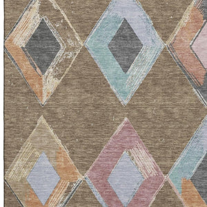 HomeRoots 10' X 14' Stylish Brown, Blue & Beige Geometric Washable Area Rug with UV Protection for Homes 710681