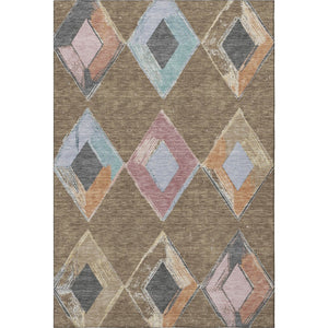 HomeRoots 10' X 14' Stylish Brown, Blue & Beige Geometric Washable Area Rug with UV Protection for Homes 710681