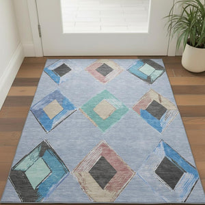 HomeRoots 5' X 8' Washable Geometric Area Rug in Denim Blue, Charcoal & Mauve - UV Protected & Stain Resistant 710683