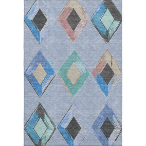 HomeRoots 8' Stylish Denim Blue Round Geometric Rug - Washable, UV-Protected, Perfect for High-Traffic Areas! 710684