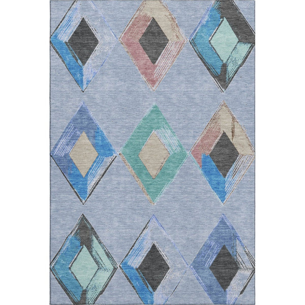 HomeRoots 8' Stylish Denim Blue Round Geometric Rug - Washable, UV-Protected, Perfect for High-Traffic Areas! 710684