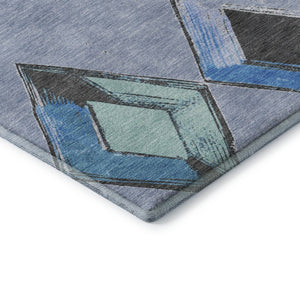 HomeRoots 8' Stylish Denim Blue Round Geometric Rug - Washable, UV-Protected, Perfect for High-Traffic Areas! 710684