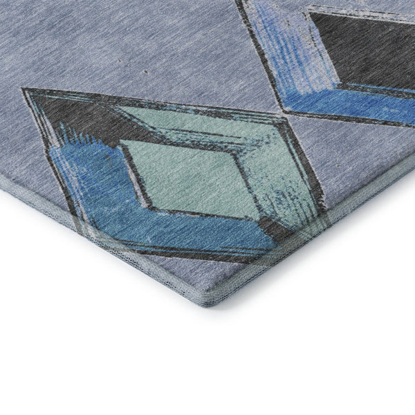 HomeRoots 8' Stylish Denim Blue Round Geometric Rug - Washable, UV-Protected, Perfect for High-Traffic Areas! 710684