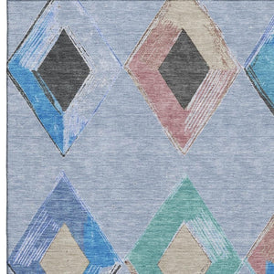 HomeRoots 8' Stylish Denim Blue Round Geometric Rug - Washable, UV-Protected, Perfect for High-Traffic Areas! 710684