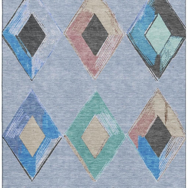 HomeRoots 8' Stylish Denim Blue Round Geometric Rug - Washable, UV-Protected, Perfect for High-Traffic Areas! 710684