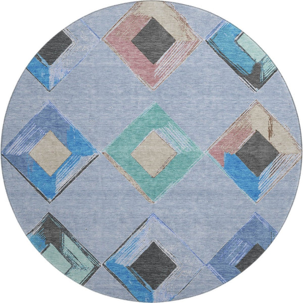 HomeRoots 8' X 10' Washable Geometric Area Rug in Denim Blue, Charcoal & Mauve – UV Protected, Pet-Friendly Design 710685