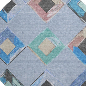 HomeRoots 8' X 10' Washable Geometric Area Rug in Denim Blue, Charcoal & Mauve – UV Protected, Pet-Friendly Design 710685