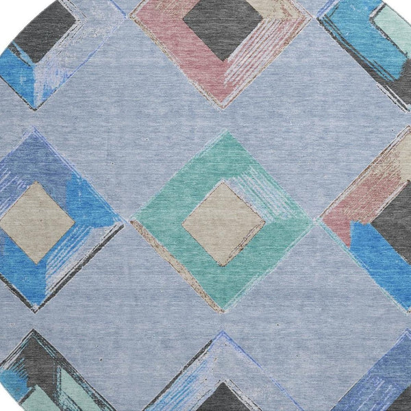 HomeRoots 8' X 10' Washable Geometric Area Rug in Denim Blue, Charcoal & Mauve – UV Protected, Pet-Friendly Design 710685
