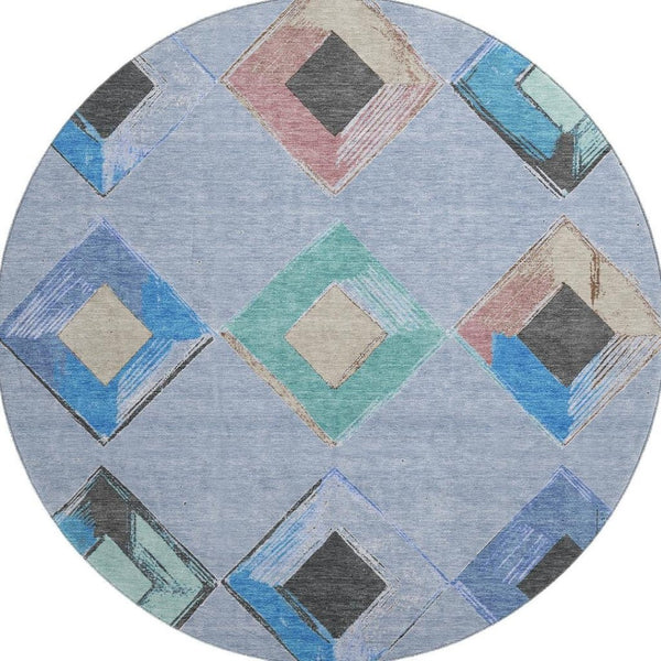 HomeRoots 8' X 10' Washable Geometric Area Rug in Denim Blue, Charcoal & Mauve – UV Protected, Pet-Friendly Design 710685