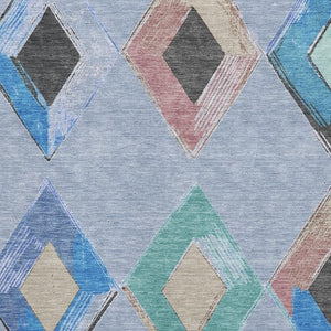 HomeRoots 9' X 12' Washable Denim Blue Geometric Area Rug - UV Protected, Stain-Resistant, Modern Design 710686